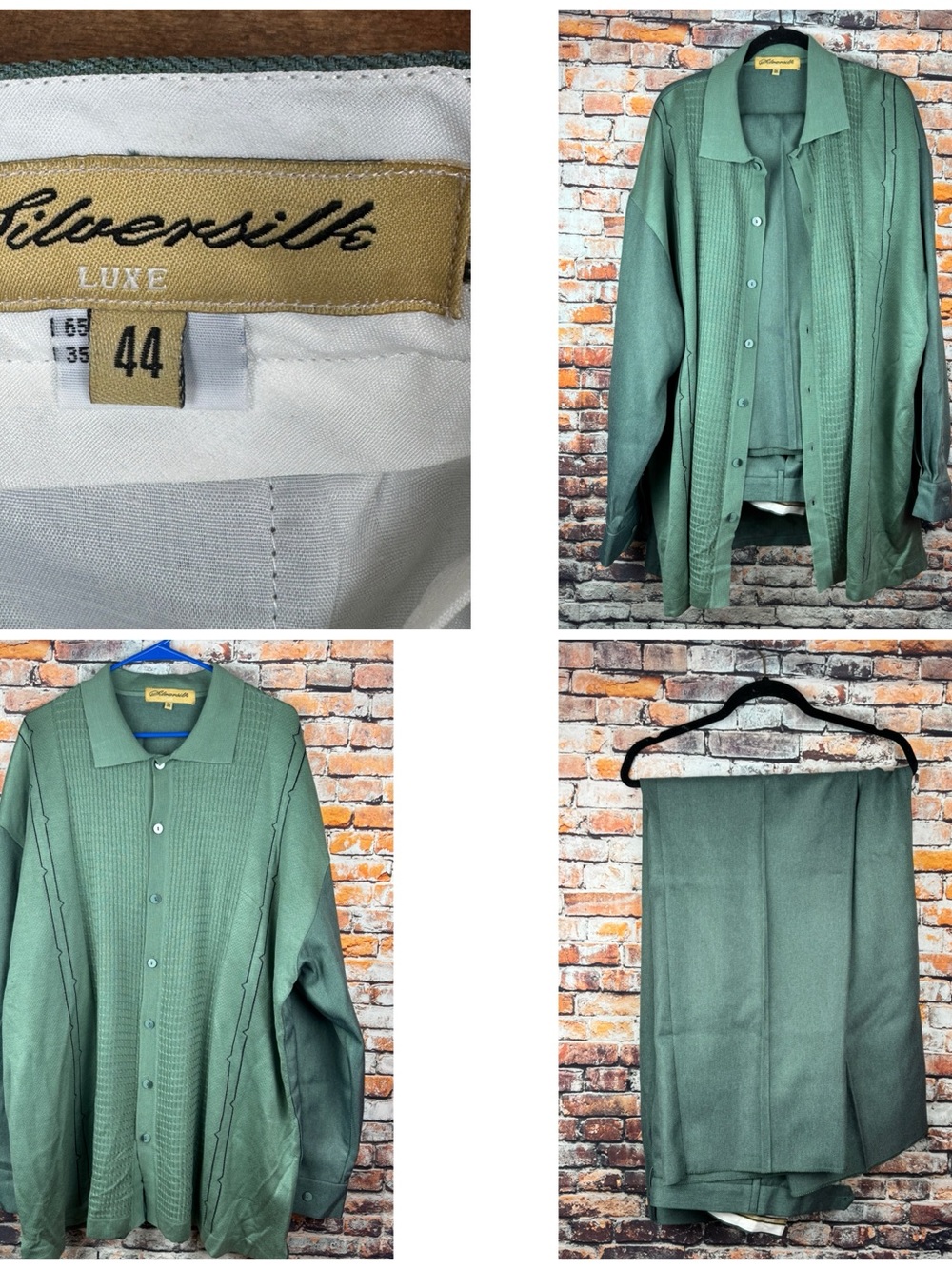 Vintage Silversilk Luxe 2-Piece Leisure Suit Teal Green 44"x 37" Unhemmed 3XL